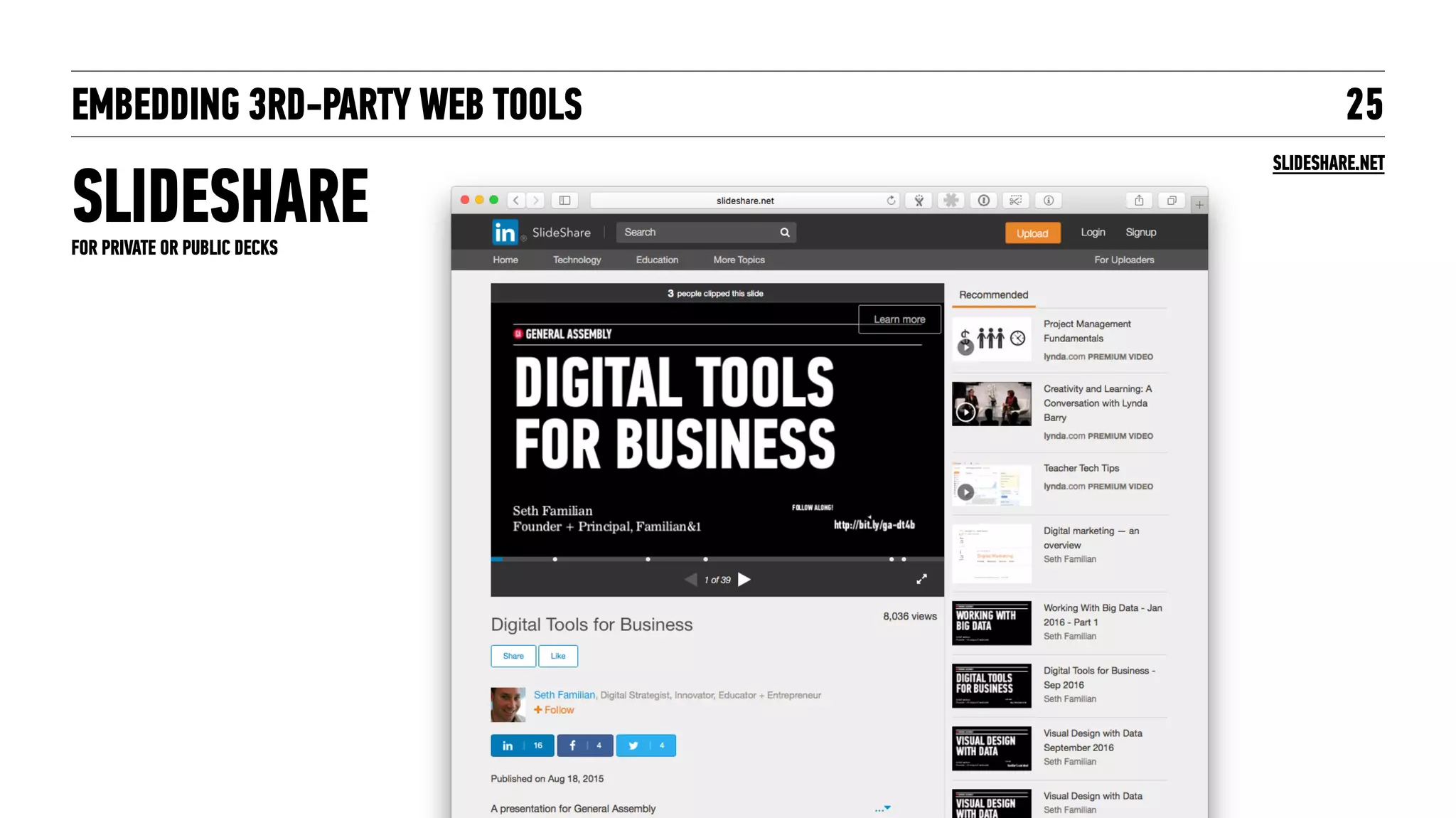 EMBEDDING 3RD-PARTY WEB TOOLS
SLIDESHARE
25
SLIDESHARE.NET
FOR PRIVATE OR PUBLIC DECKS
 