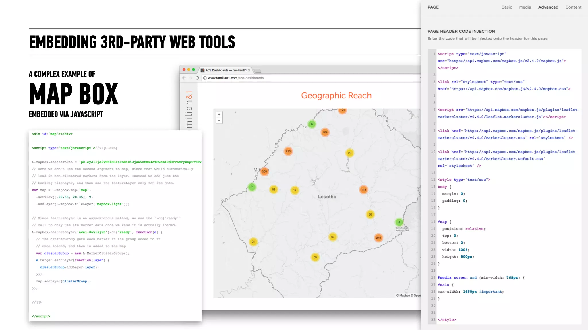 EMBEDDING 3RD-PARTY WEB TOOLS
MAP BOX
32
EMBEDDED VIA JAVASCRIPT
A COMPLEX EXAMPLE OF
 