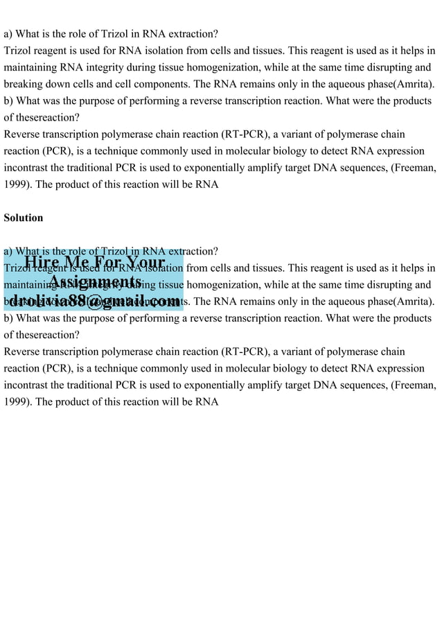 a) What is the role of Trizol in RNA extractionTrizol reagent is .pdf
