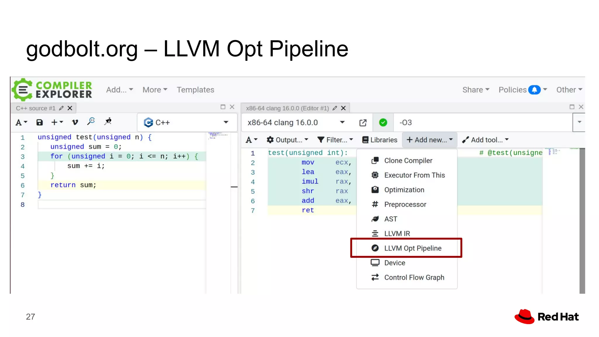 godbolt.org – LLVM Opt Pipeline
27
 