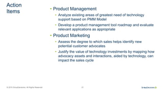 © 2015 SiriusDecisions. All Rights Reserved 21
Action
Items
• Product Management
• Analyze existing areas of greatest need...