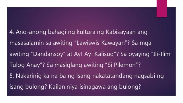 5 Kulturang Masasalamin Sa Awiting Bayan