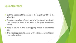 Lesk Algorithm Nlp A word sense disambiguation technique for sinhala | PPTX