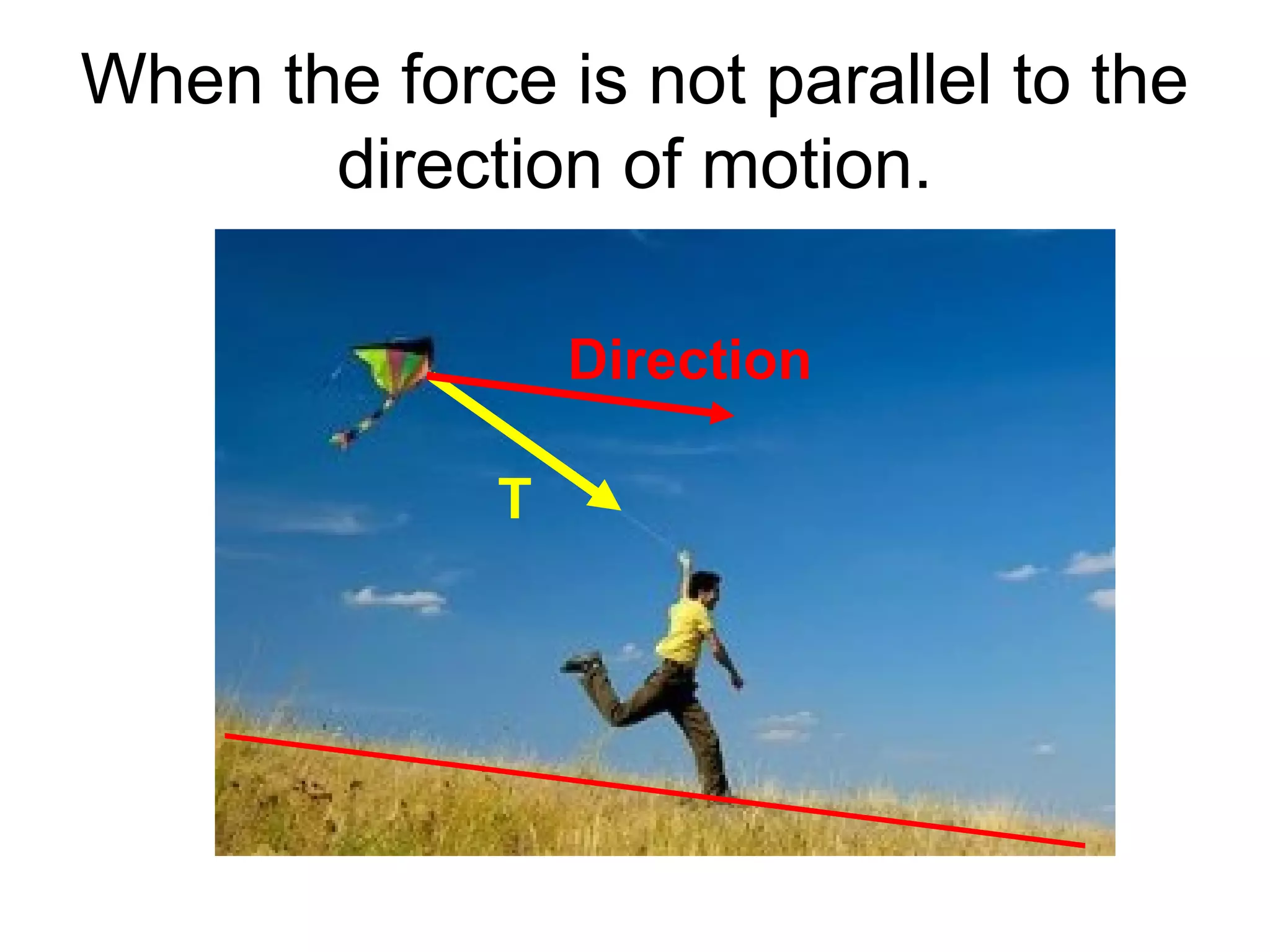 When the force is not parallel to the
direction of motion.
T
Direction
 