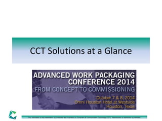The information in this presentation is Confidential and Proprietary to Computers & Communication Technology (CCT). Reproduction or distribution is prohibited.
CCT Solutions at a Glance
AMR H. ELSERSY, Ph.D.
VP Marketing & Consulting Services
 