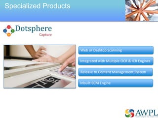 Indexing and Storage
Document Security
Scalability and Integration
Seamless upgrade to Case Management
Solutions
Specialized Products
 