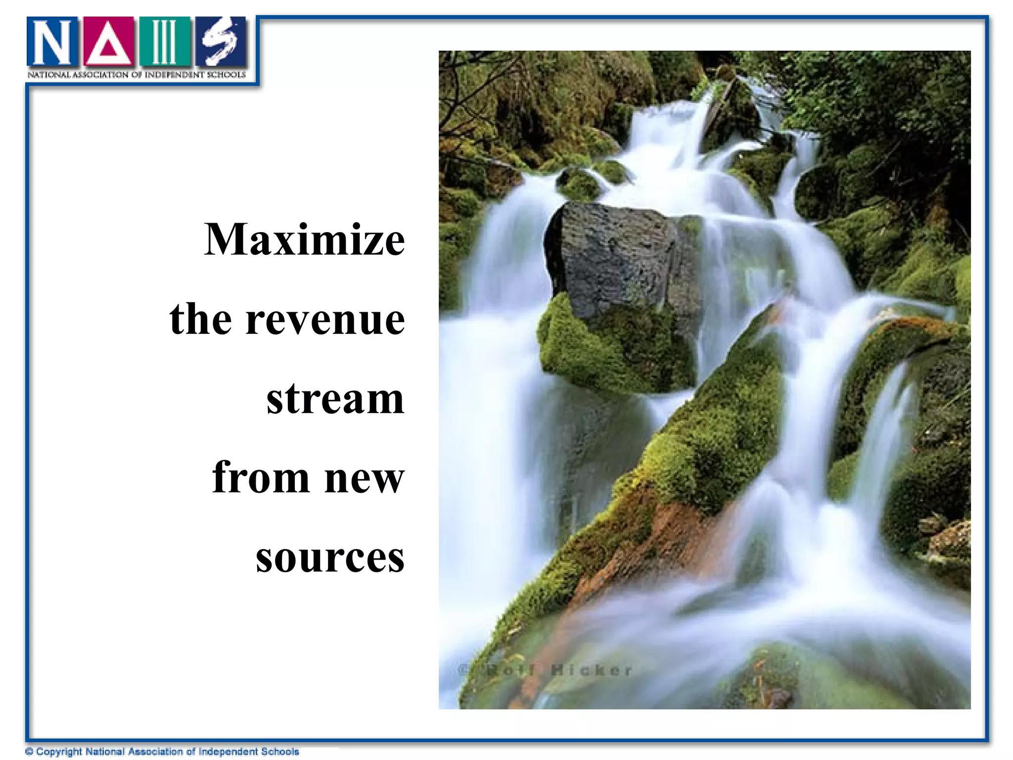 Maximize the revenue stream from new sources 