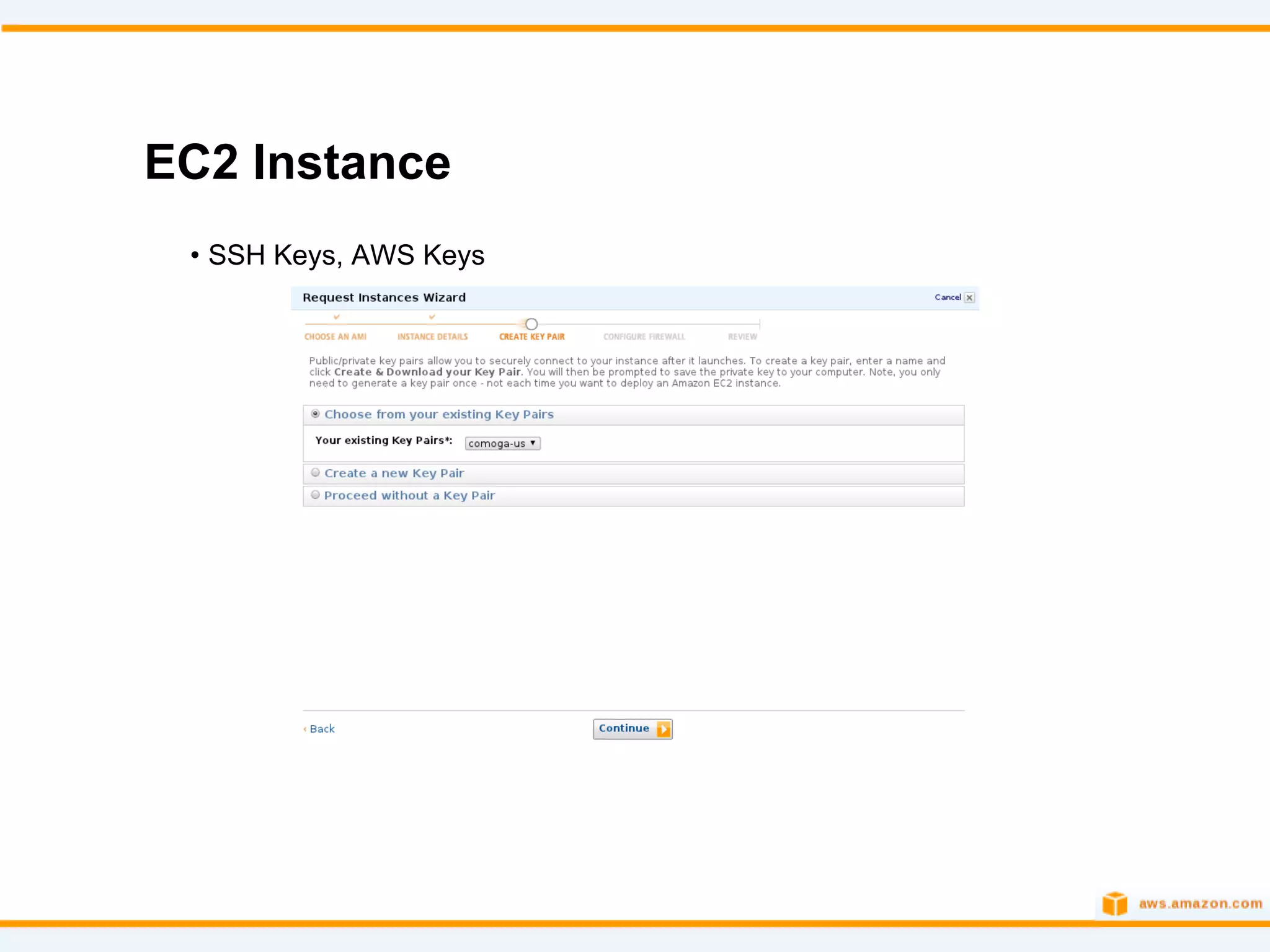 EC2 Instance
 • SSH Keys, AWS Keys
 