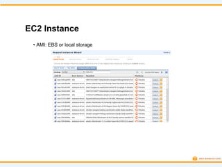 EC2 Instance
 • AMI: EBS or local storage
 
