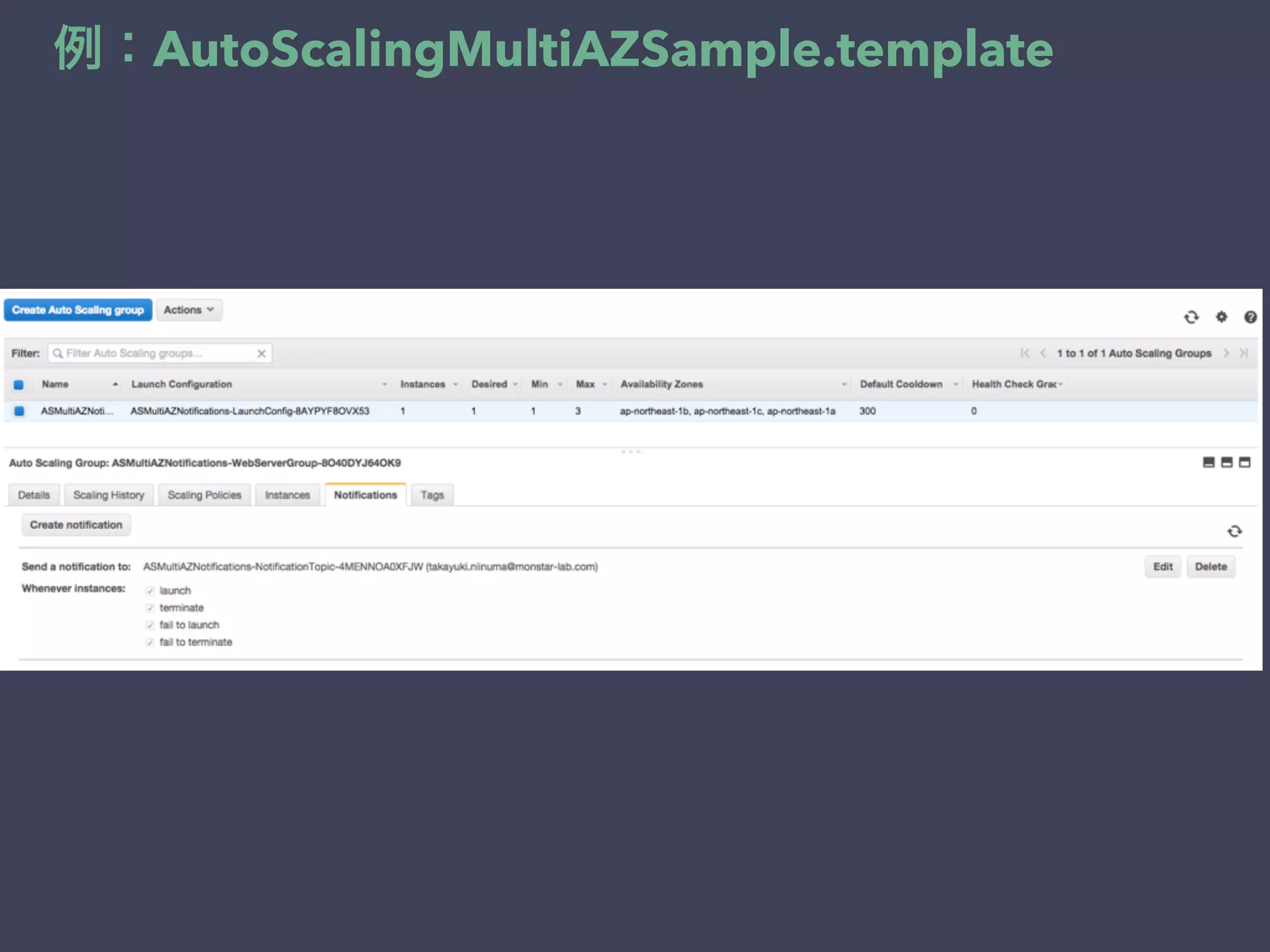 例：AutoScalingMultiAZSample.template
 