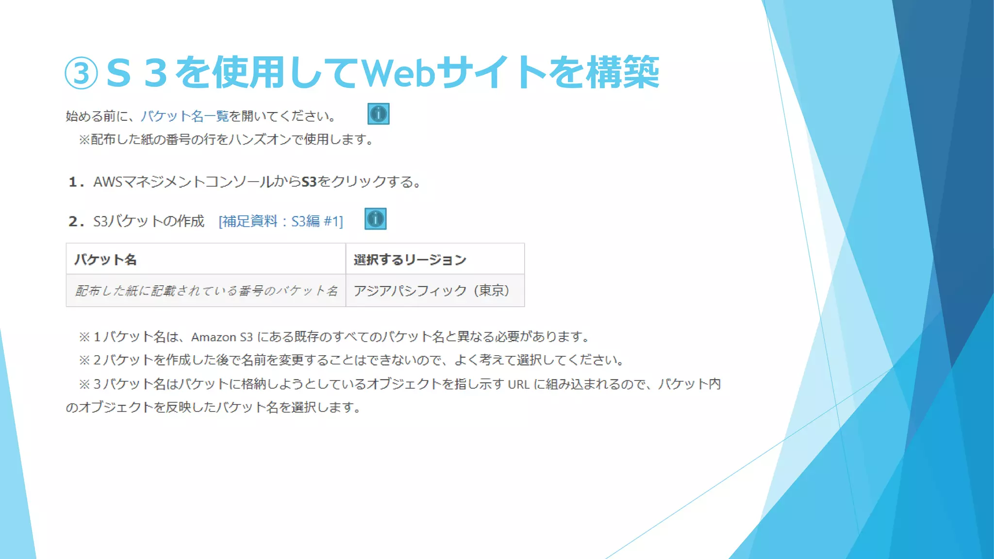 ③Ｓ３を使用してWebサイトを構築
 