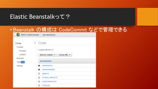 Elastic Beanstalkって？
• Beanstalk の構成は CodeCommit などで管理できる
 