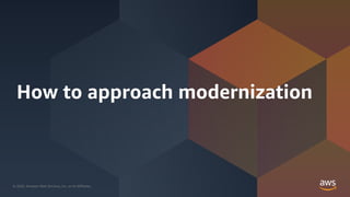 © 2020, Amazon Web Services, Inc. or its Affiliates.© 2020, Amazon Web Services, Inc. or its Affiliates.
How to approach modernization
 