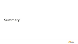 EBS comparison summary
Magnetic
(standard)
General
purpose SSD
Provisioned IOPS
(PIOPS)
Use
case
• Very low usage
scenarios.
• Consider S3 for
backups
• OS volume
• Virtual desktops
• Development
and test
environments
• Very high loads that
require extremely
stable IOPS
performance
• Large scale databases
perform
ance
100 IOPS on
average with the
ability to burst to
hundreds of IOPS
The ability to burst
to 3,000 IOPS
maximum, with a
base performance
of 3 IOPS/GiB
Consistently performs at
provisioned level, 4000
IOPS maximum
 