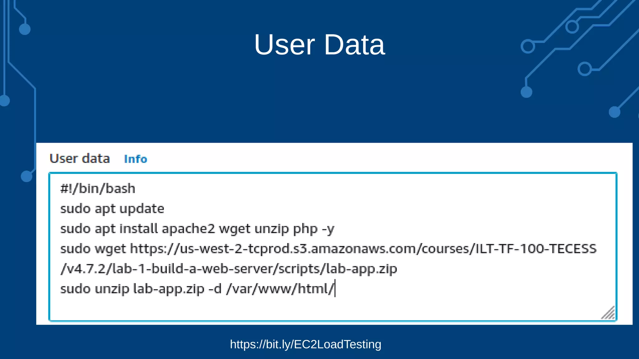 User Data
https://bit.ly/EC2LoadTesting
 
