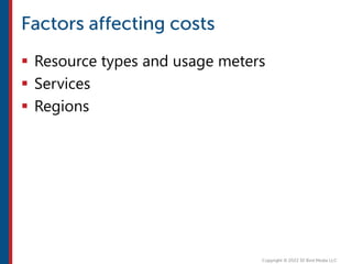  Resource types and usage meters
 Services
 Regions
 