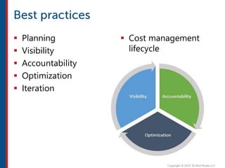  Planning
 Visibility
 Accountability
 Optimization
 Iteration
 Cost management
lifecycle
 