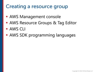  AWS Management console
 AWS Resource Groups & Tag Editor
 AWS CLI
 AWS SDK programming languages
 