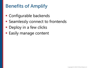  Configurable backends
 Seamlessly connect to frontends
 Deploy in a few clicks
 Easily manage content
 