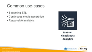 sundog-education.com
datacumulus.com
© 2024 All Rights Reserved Worldwide
Common use-cases
• Streaming ETL
• Continuous metric generation
• Responsive analytics
 