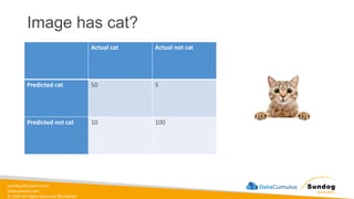 sundog-education.com
datacumulus.com
© 2024 All Rights Reserved Worldwide
Image has cat?
Actual cat Actual not cat
Predicted cat 50 5
Predicted not cat 10 100
 