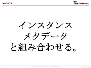 COPYRIGHT © 2013 IPROS CORPORATION. ALL RIGHTS RESERVED. 【CONFIDENTIAL】
AWS-CLI
32
インスタンス
メタデータ
と組み合わせる。
 