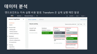 데이터 분석
엔드포인트는 지속 실행 비용 발생. Transform 은 실제 실행 때만 발생
 