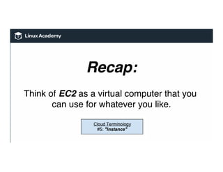 Recap:
Think of EC2 as a virtual computer that you
can use for whatever you like.
 