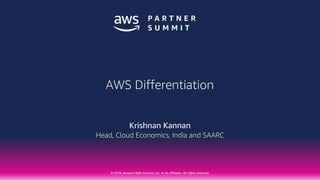 © 2018, Amazon Web Services, Inc. or its affiliates. All rights reserved.
Krishnan Kannan
Head, Cloud Economics, India and SAARC
AWS Differentiation
 