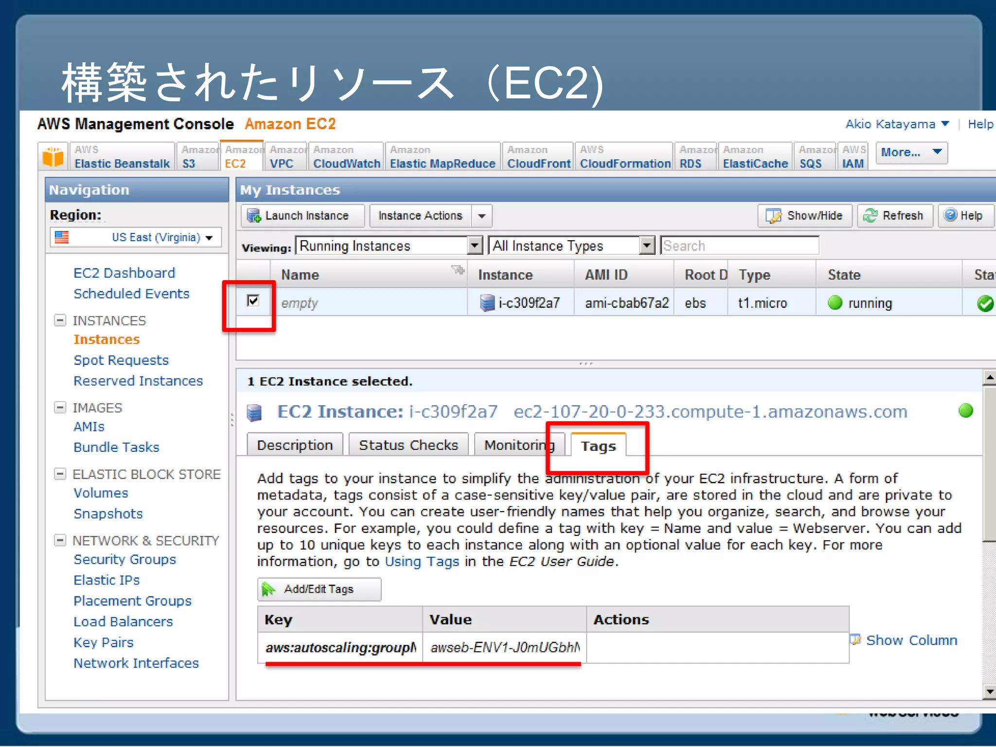 構築されたリソース（EC2)
 