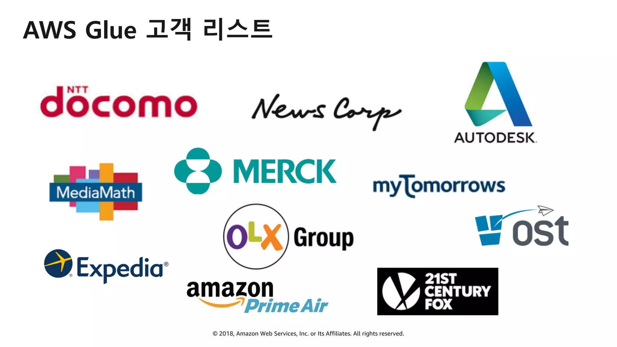 © 2018, Amazon Web Services, Inc. or Its Affiliates. All rights reserved.
AWS Glue 고객 리스트
 