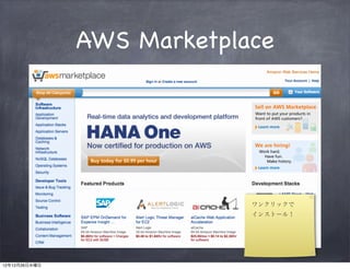 AWS Marketplace




                            ワンクリックで
                            インストール！




12年12月26日水曜日
 