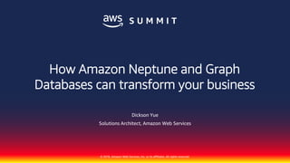 © 2018, Amazon Web Services, Inc. or its affiliates. All rights reserved.
Dickson Yue
Solutions Architect, Amazon Web Services
How Amazon Neptune and Graph
Databases can transform your business
 