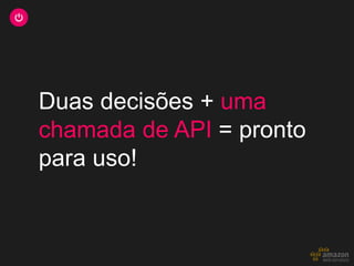 Duas decisões + uma
chamada de API = pronto
para uso!
 