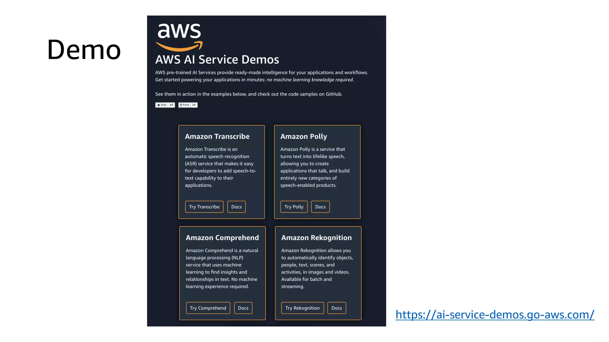 Demo
https://ai-service-demos.go-aws.com/
 