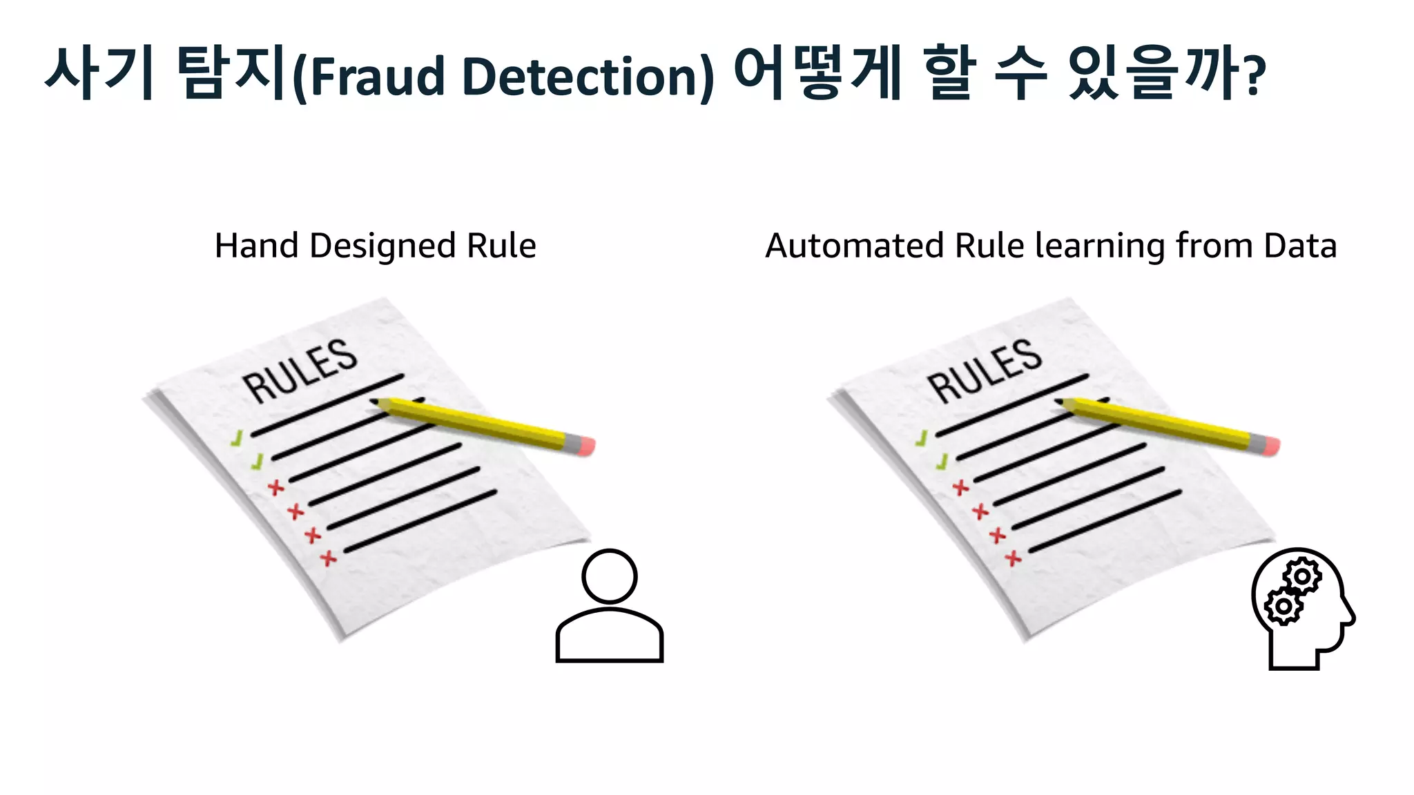 Hand Designed Rule Automated Rule learning from Data
사기 탐지(Fraud Detection) 어떻게 할 수 있을까?
 