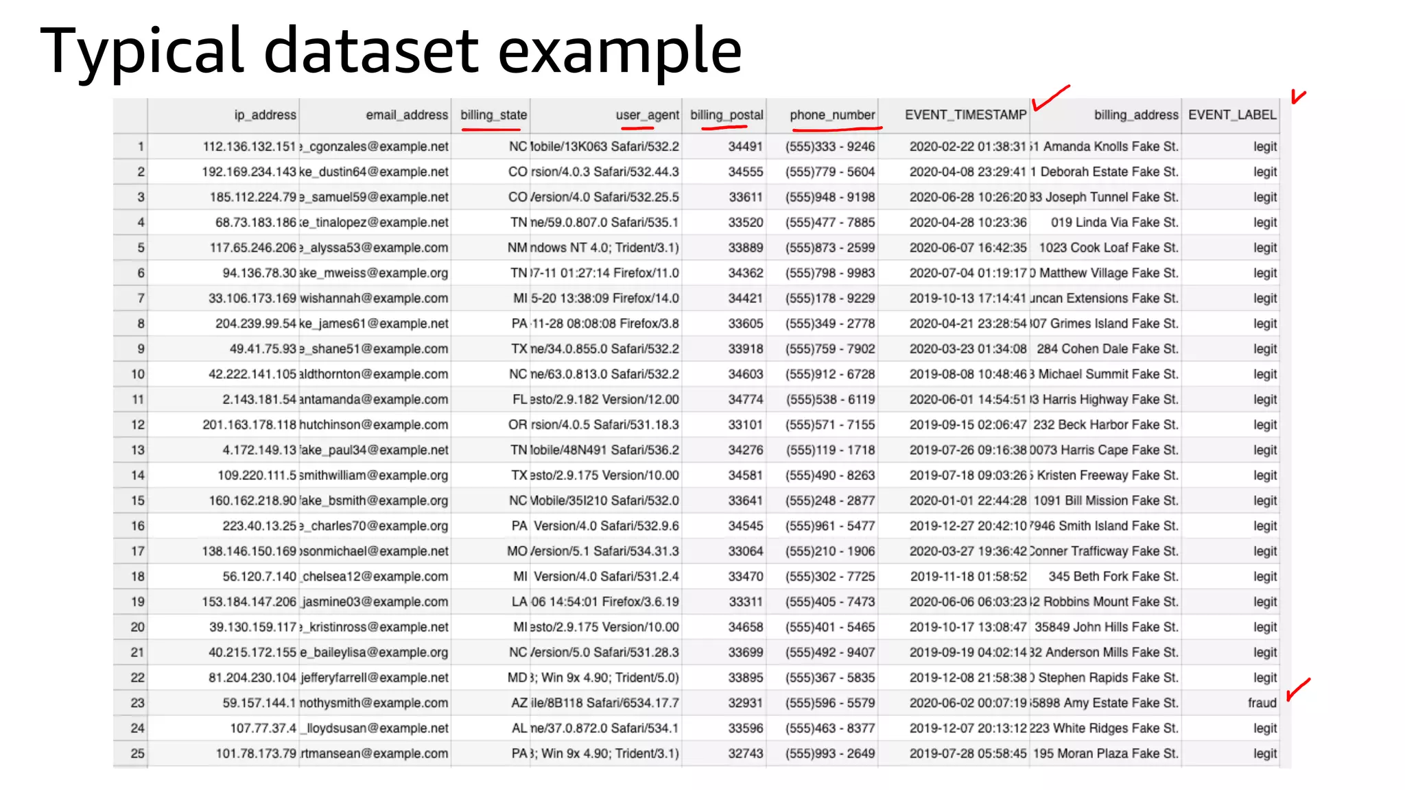 Typical dataset example
 
