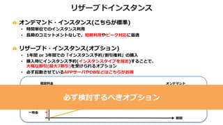 AWSの割引の仕組み③
・ご利用オプションによる割引(予約容量)
– CloudFrontのリザーブドキャパシティ
(リージョンごとに月間10TBから)
– DynamoDBのリザーブドキャパシティ
(リージョンごとに100ユニットから)
[NEW]最低予約ユニットが5,000から100になりました
 