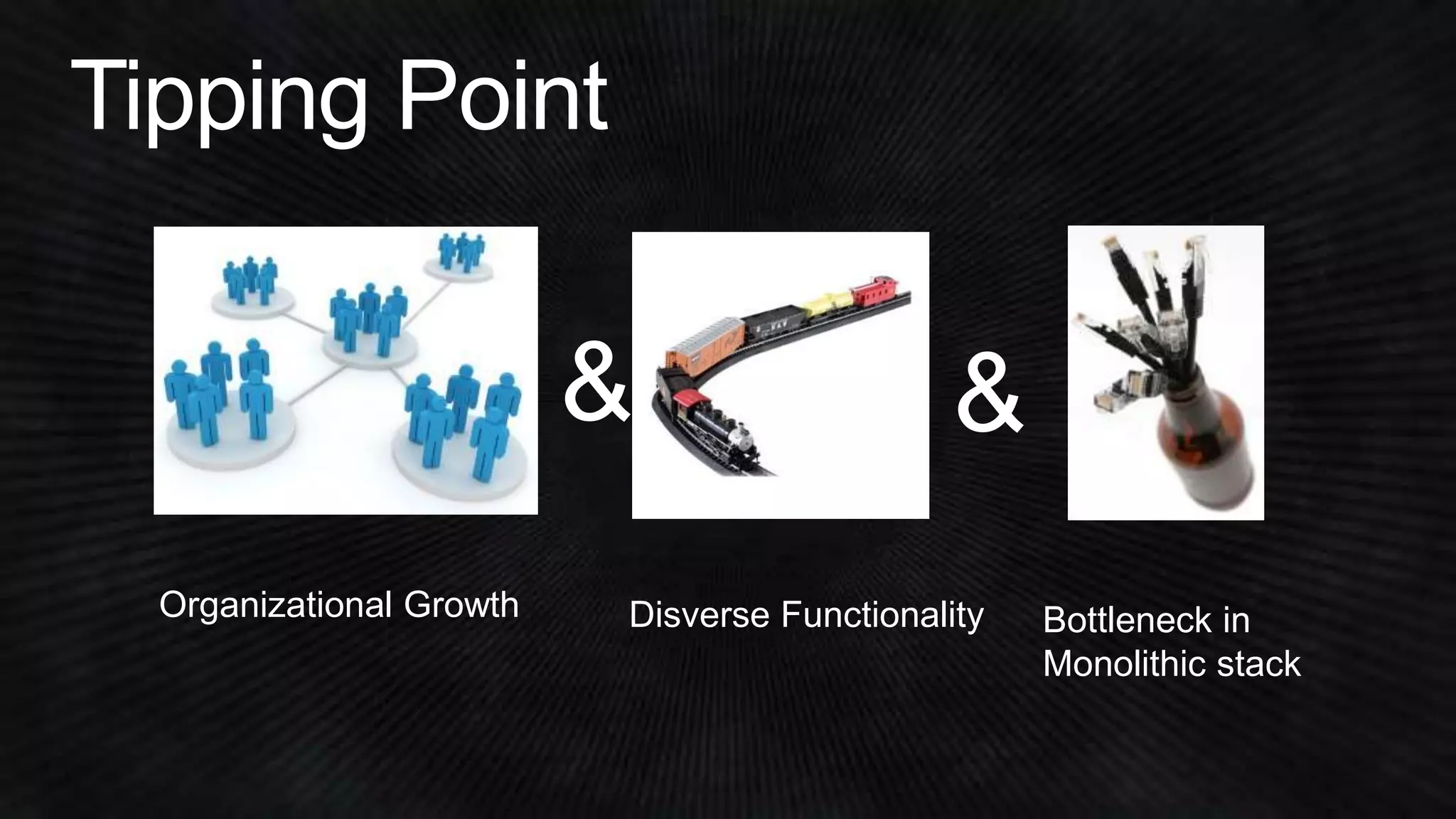 Tipping Point 
& & 
Organizational Growth Disverse Functionality Bottleneck in 
Monolithic stack 
 