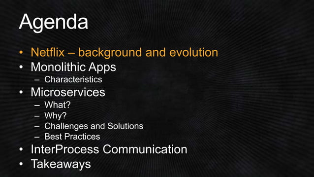 Pros and Cons of a MicroServices Architecture talk at AWS ReInvent | PPT