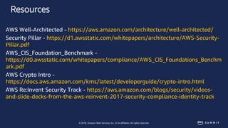 © 2018, Amazon Web Services, Inc. or its affiliates. All rights reserved.
Resources
AWS Well-Architected - https://aws.ama...