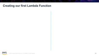 © 2020, Amazon Web Services, Inc. or its affiliates. All rights reserved.
Creating our first Lambda Function
68
 
