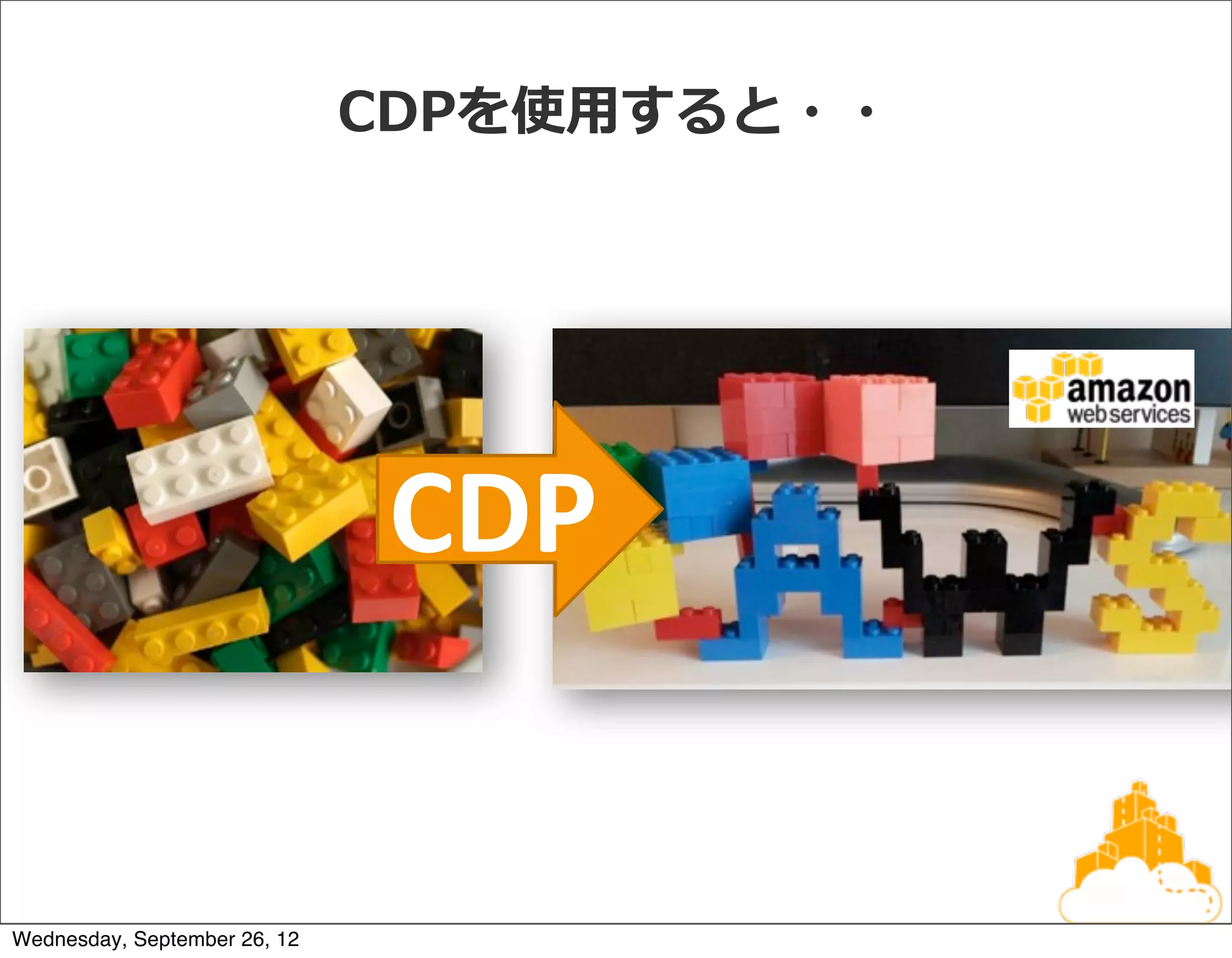 CDPを使⽤用すると・・




                               CDP


Wednesday, September 26, 12
 