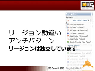 リージョン勘違い
アンチパターン
リージョンは独立しています
 