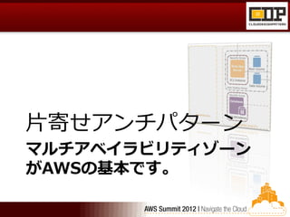 片寄せアンチパターン
マルチアベイラビリティゾーン
がAWSの基本です。
 