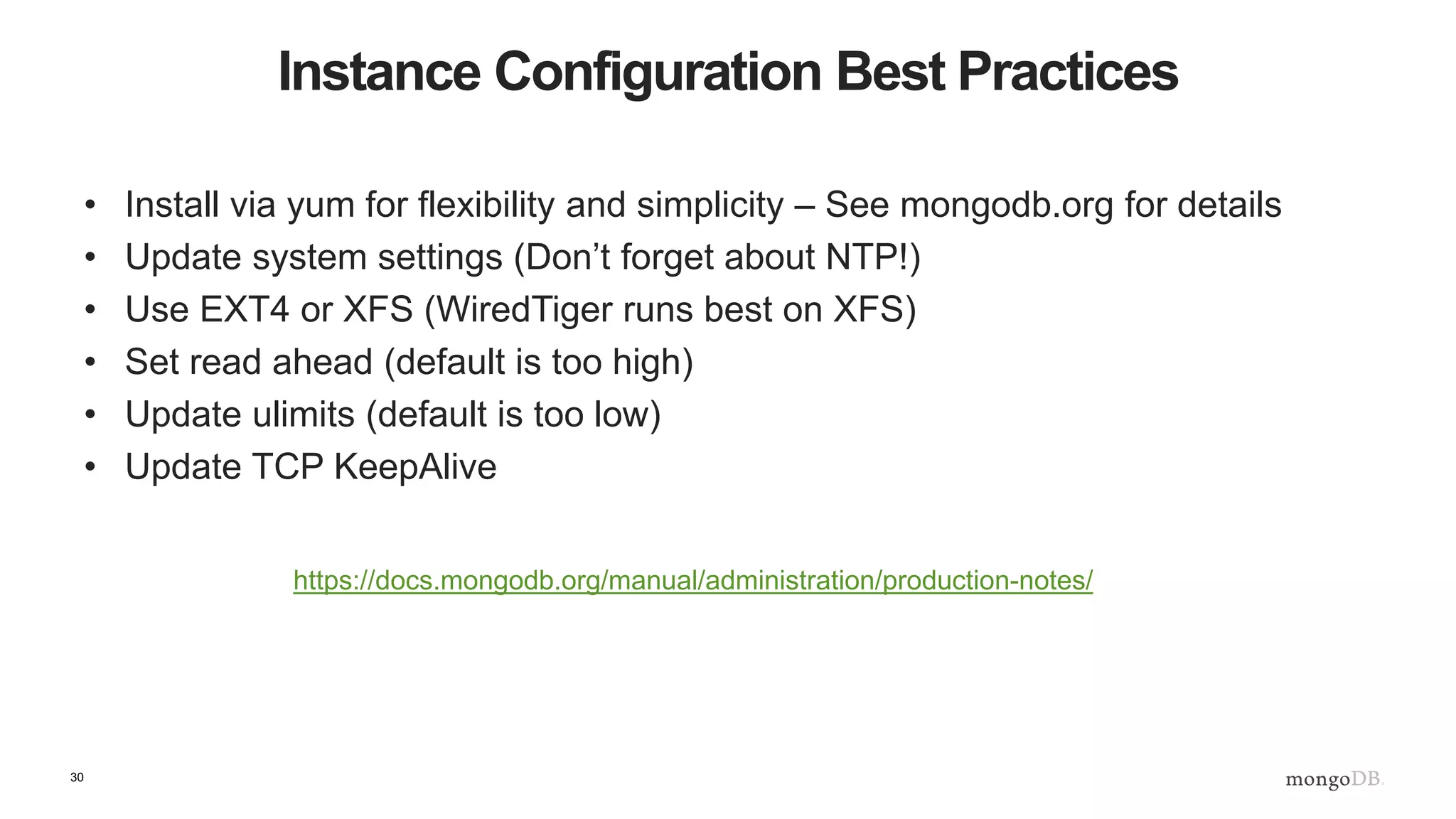 30 Data Safety • What’s your backup plan? • Have you tested restoring? • Is your data highly available? • How do you recover from disaster? 