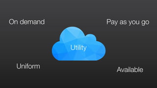 On demand Pay as you go
Uniform Available
Utility
 