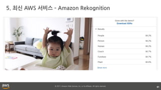 © 2017, Amazon Web Services, Inc. or its affiliates. All rights reserved.
5. 최신 AWS 서비스 – Amazon Rekognition
61
 