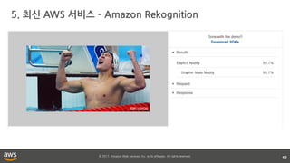 © 2017, Amazon Web Services, Inc. or its affiliates. All rights reserved.
5. 최신 AWS 서비스 – Amazon Rekognition
63
 
