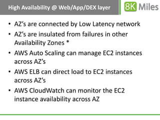 High Availability @ Web/App/DEX layer

• AZ’s are connected by Low Latency network
• AZ’s are insulated from failures in o...